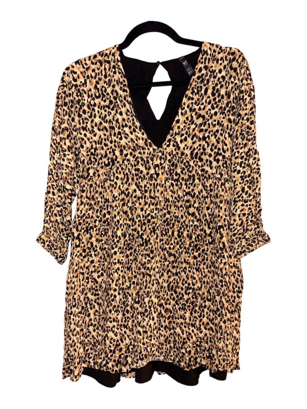 ZARA TRF Dress Sz XS Neck Leopard Animal Print 3/4 Sleeve Tunic Pockets